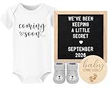 Pregnancy Announcement, Coming Soon Baby Announcement For Grandparents Dad Husband Family, Pregnancy Reveal Ideas, Gender Reveal Baby Shower Gifts -Felt Letter Board, Onesie, Booties, Wooden Sign