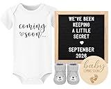 Pregnancy Announcement, Coming Soon Baby Announcement For Grandparents Dad Husband Family, Pregnancy Reveal Ideas, Gender Reveal Baby Shower Gifts -Felt Letter Board, Onesie, Booties, Wooden Sign