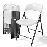 Bonnlo 10-Pack White Plastic Folding Chairs, Portable Seat with Sturdy Steel Frame for Indoor & Outdoor Use, Perfect for Banquet, Party, Wedding, Office, and Camping