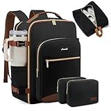 LOVEVOOK 40L Large Travel Backpack for Women Men, 17 Inch Carry on Backpack for Traveling on Airplane, Personal Item Bag Airline Approved, Business Causal Weekender Backpack, Black-Brown
