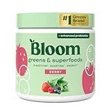 Bloom Nutrition Superfood Greens Powder, Digestive Enzymes with Probiotics and Prebiotics, Gut Health, Bloating Relief for Women, Chlorella, Green Juice Mix with Beet Root Powder, 30 SVG, Berry