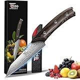SYOKAMI 4 inch Paring Knife with cover, chef knife, Japanese style High Carbon Stainless Steel Small Kitchen Knives for Fruit, Damascus Pattern Full Tang Design Ergonomic Wood Handle and Gift Case
