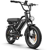 16 Inch Black Fat Tire Electric Bike, 1500W Motor, 48V 15.6AH Battery, 330 LBS Max Load, 2-Person Design, 23MPH Top Speed, 50KM Pure Electric & 70KM Assist Range, Aluminum Front Fork, Disc Brake