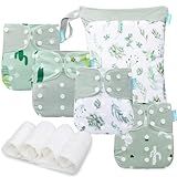 Smarbore Baby Cloth Diapers Set - 4 Pack with 4 Inserts & 1 Wet/Dry Separation Bag, Reusable Infant Toddler Nappy, Adjustable Pocket Diapers for Baby Boys and Girls (6-33 pounds, 0-3 Years)