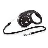 FLEXI New Classic Cord Retractable Dog Leash for Small Dogs up to 26 lbs. – 16 ft., Black | Tangle-Free Pet Walking Leash with One-Handed Brake, Pause, Lock|German Quality Product