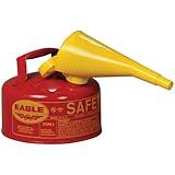 Eagle 1 Gallon Type I Red Safety Gas Can for Gasoline with Flame Arrester, Self-Closing Lid, and F-15 Funnel, Made in the USA, Galvanized Steel Flammable Storage Can, UI10FS