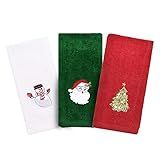 SamfuLoge Christmas Handkerchief, 3-Pack Decorative dishwashing Towel Set, 100% Cotton washbasin Towel for Drying, Cleaning, Cooking, and Baking, Embroidered Christmas Element Design Towel Gift Set