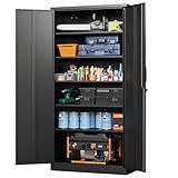 Letaya Metal Garage Storage Cabinets with Lock-72 Tall Tool Organizer Steel Lockers, 5 Adjustable Layers Shelves for Home,Office,Warehouse,Garage,(Black-72“)