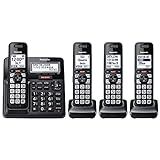Panasonic Cordless Phone with Advanced Call Block, Link2Cell Bluetooth, One-Ring Scam Alert, and 2-Way Recording, Cordless Phone with Answering Machine, 4 Handsets - KX-TGF944B (Black)