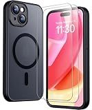 SPIDERCASE for iPhone 15 Case, Magnetic Translucent Matte Case with 2PCS Tempered Glass Screen Protector Slim Phone Case for iPhone 15 6.1'', Black