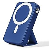 Gxorul Magnetic Power Bank, 10000mAh Wireless Portable Charger with 20W USB-C Fast Charging, Foldable Stand & LED Display Battery Pack, Compatible with iPhone 16/15/14/13/12, Blue