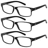 resjok 3Pairs Reading Glasses Men - Blue Light Blocking Square Readers for Men with Spring Hinge Anti Eyestrain Eyeglasses (Black, 1.5x)