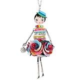 BONSNY Paris Doll Necklace Dress Handmade Pendant News Alloy Metal Crystal Flower Long Chain Fashion Jewelry