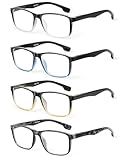 JOLISU 4 Pack Reading Glasses Men Blue Light Blocking with Spring Hinge, Anti Eyestrain/UV Large Wide Square Computer Readers (1.50)