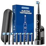 MCUDKIK Rotating Electric Toothbrush for Adults, 8 Brush Heads (2 Types) & Travel Case, 5 Cleaning Modes Rechargeable Power Toothbrush with 2-Minute Smart Timer, Black