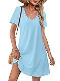 OFEEFAN Women's Summer Dresses Short Sleeve T Shirts Dress Casual V Neck Vacation Beach Sundress with Pockets Beach Vacation Essentials Fashion A Blue L