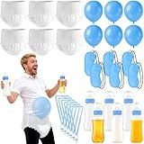 UOXWOWXOU 6 Sets Baby Bottles for Baby Shower Game, Bottle Chug Baby Shower Games Plastic Baby Bottle for Feeding Blindfold Party Game Set Funny Diaper Change Eye Mask Award Race Game