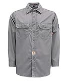 BOCOMAL FR 6.25oz Lightweight Summer Welding Shirt - Flame Resistant, Relaxed Fit, Cotton, Long Sleeve, Button Down Collar, Light Gray