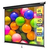 VIVOHOME Projector Screen Pull Down, 1:1 120 Inch Retractable Projection Screen, HD 4K Manual Pull Movie Screen for Home Theater, Cinema, Office (84Wx84H Inch Display Area)