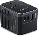 EPICKA Universal Travel Adapter, International Power Adapter with 2 USB-A & 3 USB-C Ports Wall Charger - Worldwide Travel Essentials, European Travel Plug Adapter for UK/US/AU (TA-105C, Black)