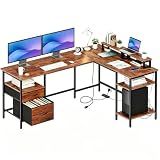 DUMOS 62 Inch L Shaped Computer Desk with Charging Station