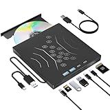 Wbacon 7 in 1 External Blu Ray Drive, Support 100G Disc R/W Portable Blu Ray Player with USB 3.0 Type-C, CD DVD Burner 3D Blu Ray with SD/TF Port, Blu Ray Burner Compatible with Windows Laptop Desktop