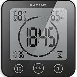 KADAMS Shower Clock Waterproof Bathroom Timer – Digital Wall Clock with Countdown, Magnetic Kitchen Clock with Temperature & Humidity, Suction Cup for Kids Shower Spa Cook Bath (Black)