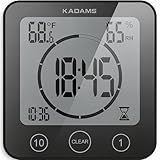 KADAMS Shower Clock Waterproof Bathroom Timer – Digital Wall Clock with Countdown, Magnetic Kitchen Clock with Temperature & Humidity, Suction Cup for Kids Shower Spa Cook Bath (Black)