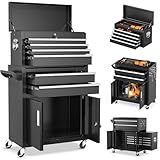 INTERGREAT 8-Drawers Rolling Tool Chest, Assembled Tool Chest with Wheels, Detachable Top Tool Box, Tool Cabinet for Repair Room,Warehouse, Rolling Tool Box with Hooks,Tray Divider,Liners(Black)