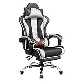 Yaheetech Gaming Chair with Electric Massage Lumbar Support, Footrest & Headrest — Ergonomic High Back Recliner for Home Office, Computer Desk Chair, Height Adjustable, 300 lbs, Black/White