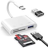 USB C SD Card Reader,USB C for iPhone 15 16/iPad/Mac/Laptop，3 in 1 sd Card Reader with Dual Slots & USB Port for Mac MacBook Pro/Air/Mini Android Laptop More USBC Typec Devices