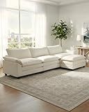 Karl home Sectional Sofa Modular Deep Seat Sofa Couch with Ottoman, Chenille Sofa Sleeper Comfy Upholstered Furniture for Living Room, Apartment, Studio, Office, (3-Seat & 1-Ottoman, Beige)