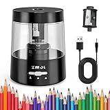 ZMOL Electric Pencil Sharpener for Kids - 3 Modes, Battery Powered & USB, Tungsten Steel, Fast Sharpening for Colored Pencil No.2, Classroom Office Home, 6-8mm, Black