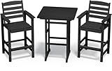 SERWALL Balcony Adirondack Chairs and Table 3 Pieces Set, Adirondack Bar Height Chairs Set of 2 and Bar Table, Outdoor Bar Stools Set for Bistro, Poolside, Backyard, Black