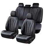 Coverado Seat Covers, Car Seat Covers Full Set, Black Car Seat Cover, Car Seat Covers Front Seats Back Seat Cover, Waterproof Car Seat Cushion, Leather Seat Covers Seat Protector Fit for Most Cars