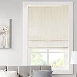 Madison Park Galen Cordless Fabric Privacy Single Panel Darkening, Energy Efficient Roman Shade, Window Curtain, 31"W x 64"H, Basketweave Ivory