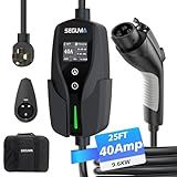 SEGUMA Level 2 EV Charger, 40Amp Electric Car Chargers Portable EV Charger 25FT Cable with NEMA 14-50 Plug, Adjustable Current, Timing Delay Electric Vehicle Chargers for J1772 BEVs/PHEVs 240V 9.6kW