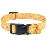 Cotton Handmade Dog Collar for Small Medium Large Dogs,Yellow Daisy with Pendant Cute Dog Collars (Small)