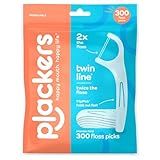 Plackers® Twin Line® Floss Picks with Tuffloss® Fiber & FlipPick®, Intense Mint, Double-Line Flosser for Effective Plaque Removal, 300 Count