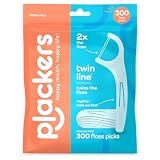 Plackers® Twin Line® Floss Picks with Tuffloss® Fiber & FlipPick®, Intense Mint, Double-Line Flosser for Effective Plaque Removal, 300 Count
