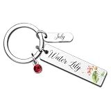 VIESUJI July Birthday Gifts for Women Christmas Gifts Birth Flower Lily Keychains 12 Months Floral Key Rings Dainty Birthstone Keychain for Mom Grandma Daughter Friends Coworkers (July)