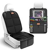 SMART ELF Non-Slip Backing Backseat Car Organizer Kick Mat with Storage Pockets, Large Waterproof Baby Car Seat Protector for Leather and Fabric (Black)