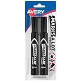 Avery Marks-A-Lot Permanent Markers, Regular Desk-Style Size, Chisel Tip, Water and Wear Resistant, 2 Black Markers (07902)