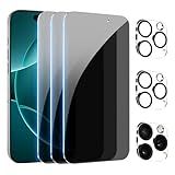 PEHAEL 3+3Pack for iPhone 16 Pro Privacy Screen Protector with Camera Lens Protector Full Coverage Anti-Spy Tempered Glass Film 9H Hardness Easy Installation Bubble Free [6.3 inch]