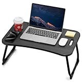 ZEAPTAC Laptop Bed Desk, Foldable Lap Desk, Portable Lap Table, Laptop Stand with Cup Holder & Tablet Slot & Lifting Handle for Working Writing Drawing & Eating - Black