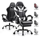 Ray Bear Gaming Chair, Ergonomic Computer Chair with Footrest and Lumbar Support, Height Adjustable Office Chair with 360° Swivel Seat and Headrest (Black & White)