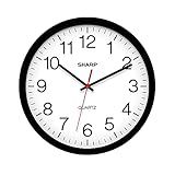 Sharp Wall Clock – Black, Silent Non Ticking 14 Inch Quality Quartz Battery Operated Round Easy to Read Home/Kitchen/Office/Classroom/School Clocks, Sweep Movement