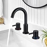 FGKQ Black Bathroom Faucet for Sink 3 Hole, Bathroom Sink Faucet with Pop Up Drain, 8 Inch Widespread Vanity Faucet 3 Hole, 360° Swivel Two Handle with Supply Lines