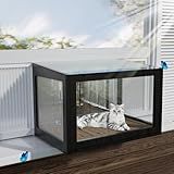 FunXplore Cat Window Box Weatherproof Catio Outdoor Cat Enclosure Perch with Bug-Proof Wire Grid Fits Double Hung Frames 25.4" to 43.3" Wide Sunbathing Napping Overlooking