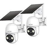WOOLINK 2PCS 4MP Solar Security Cameras Wireless Outdoor, 2.5K Solar/Battery Powered Camera for Home Security, Pan/Tilt 2.4Ghz WiFi Camera with PIR, 2-Way Audio, Cloud/SD, Color Night Vision
